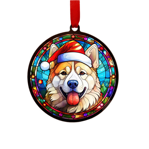 Akita in Santa Hat Suncatcher Decoration
